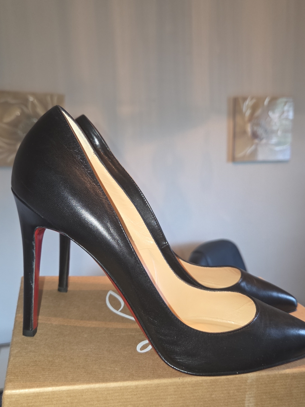 Christian Louboutin Black Leather Pointed-Toe Stiletto with Signature Red Sole